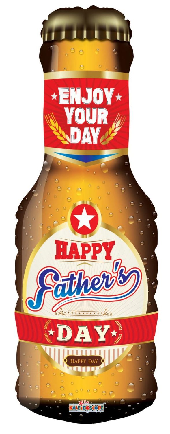 Happy Fathers Day Beer Bottle - 36&quot; Helium Filled Foil Balloon, Ribbon