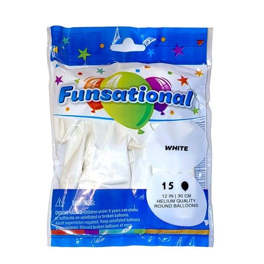 Funsational White 12&quot; - , Count: 15 Ct