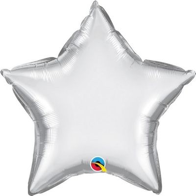 Chrome Silver Star - 20&quot; Helium Filled Foil Balloon, Ribbon