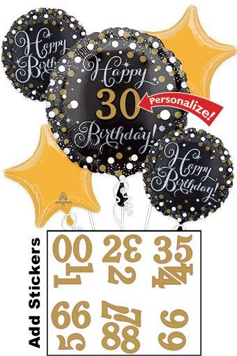 Bouquet Sparkling Bday Personal - Helium Filled Foil Balloon, Ribbon and Basic Weight