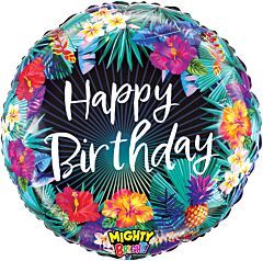 Mighty Tropical Flower Birthday - 21&quot; Helium Filled Foil Balloon, Ribbon