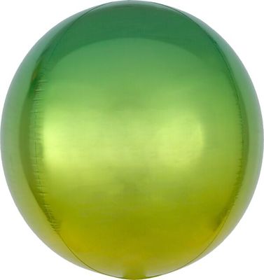 Ombre Yellow &amp; Green Orbz - 15&quot; Helium Filled Foil Balloon, Ribbon