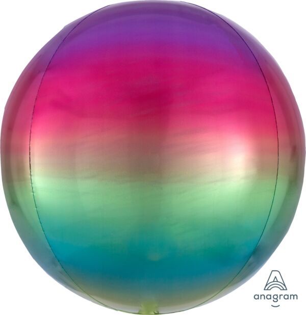 Ombre Rainbow Orbz - 15&quot; Helium Filled Foil Balloon, Ribbon