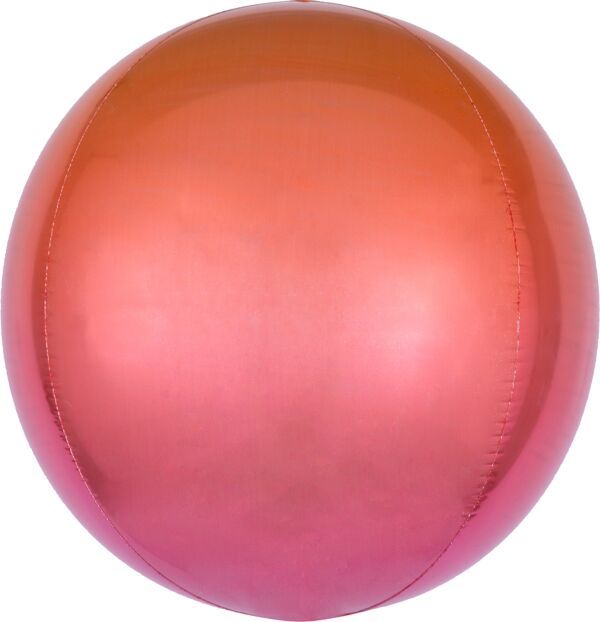 Ombre Red &amp; Orange Orbz - 15&quot; Helium Filled Foil Balloon, Ribbon