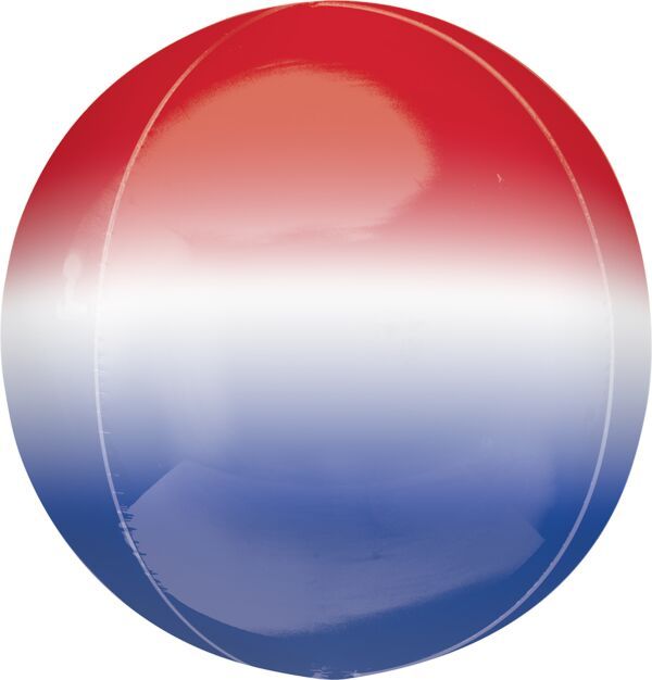 Ombre Red, White And Blue Orbz - 15&quot; Helium Filled Foil Balloon, Ribbon
