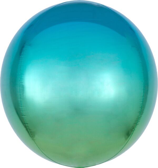 Ombre Blue &amp; Green Orbz - 15&quot; Helium Filled Foil Balloon, Ribbon