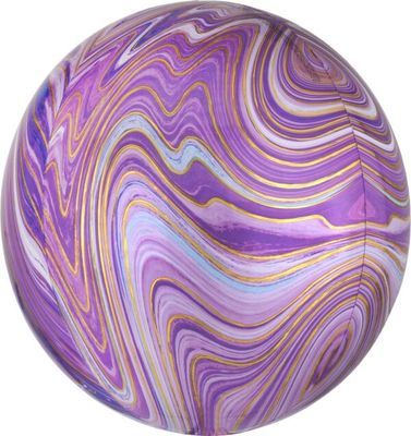 Purple Marblez Orbz - 15&quot; Helium Filled Foil Balloon, Ribbon