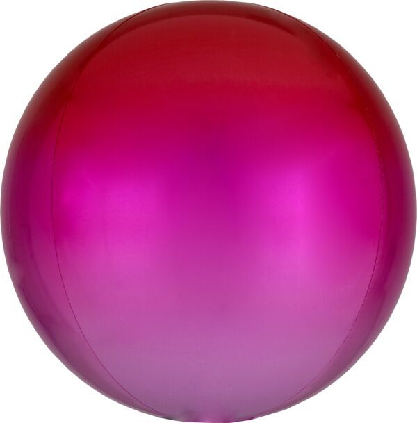 Ombre Red &amp; Pink Orbz - 15&quot; Helium Filled Foil Balloon, Ribbon