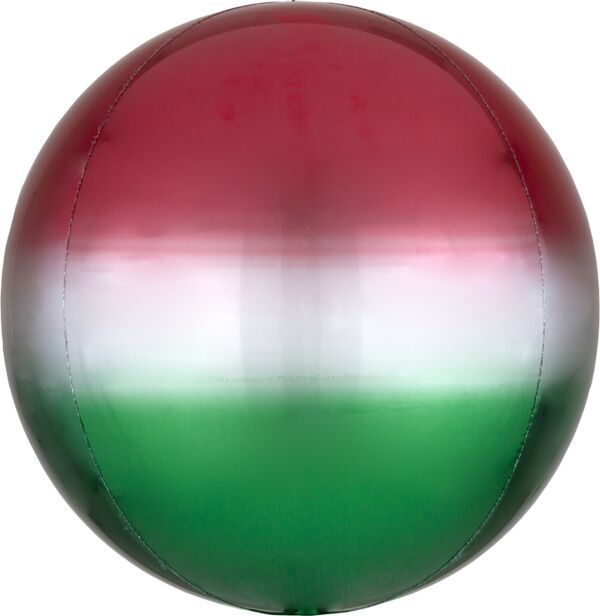 Ombre Red &amp; Green Orbz - 15&quot; Helium Filled Foil Balloon, Ribbon