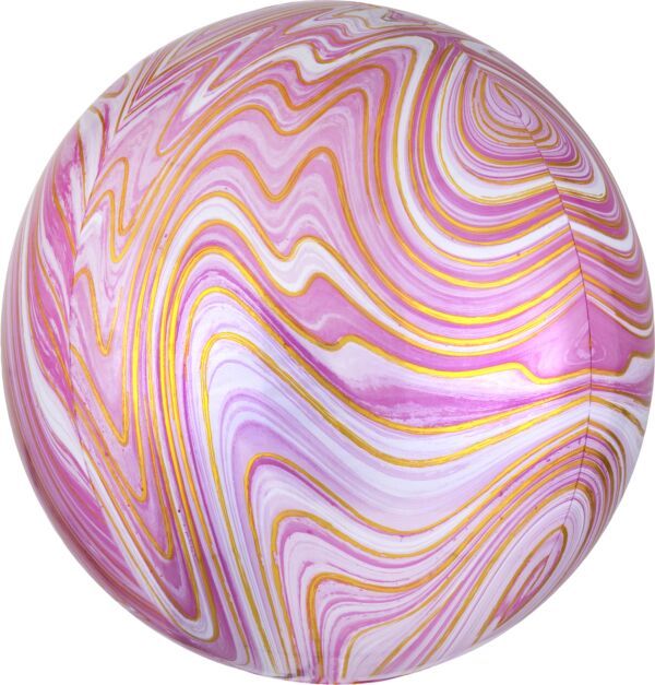 Pink Marblez Orbz - 15&quot; Helium Filled Foil Balloon, Ribbon