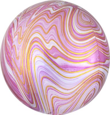 Pink Marblez Orbz - 15&quot; Helium Filled Foil Balloon, Ribbon
