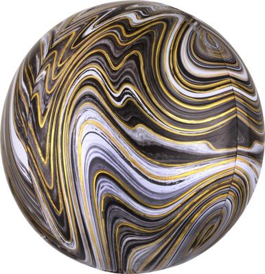 Black Marblez - 15&quot; Helium Filled Foil Balloon, Ribbon