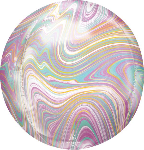 Pastel Marblez Orbz - 15&quot; Helium Filled Foil Balloon, Ribbon