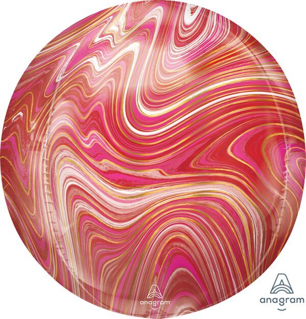 Red And Pink Marblez  Orbz - 15&quot; Helium Filled Foil Balloon, Ribbon