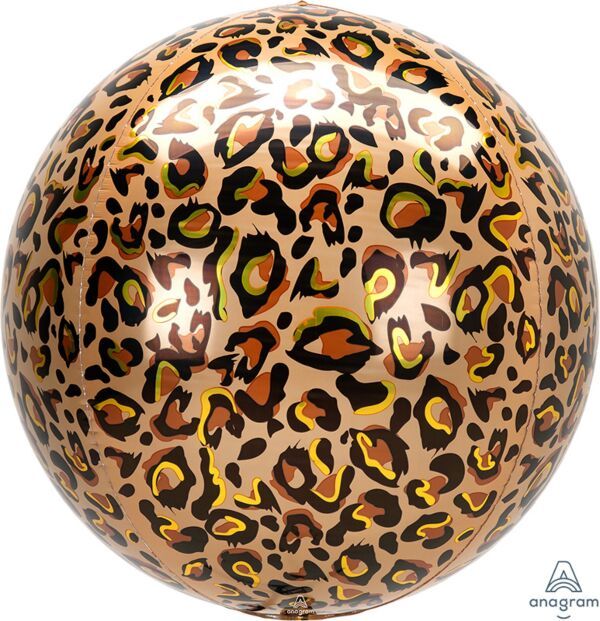Leopard Orbz - 15&quot; Helium Filled Foil Balloon, Ribbon