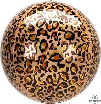 Leopard Orbz - 15&quot; Helium Filled Foil Balloon, Ribbon