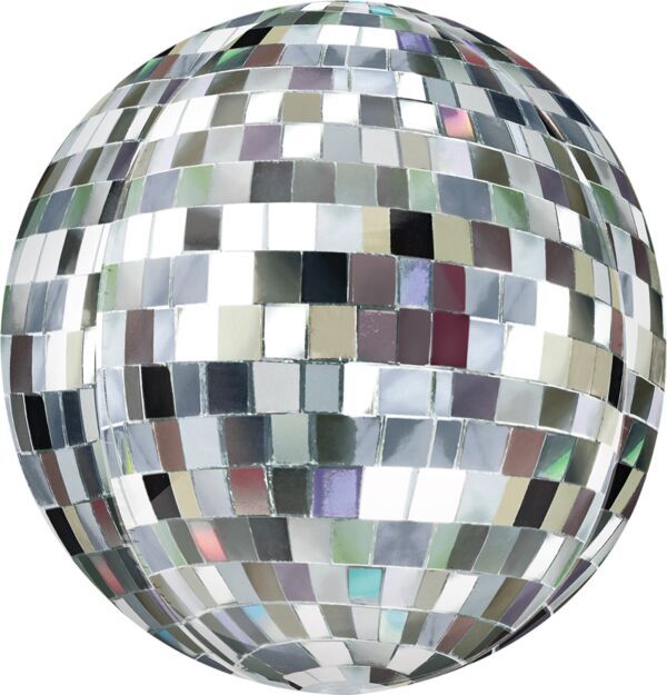 Disco Ball Orbz - 15&quot; Helium Filled Foil Balloon, Ribbon