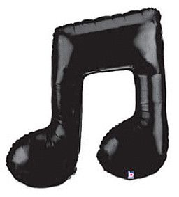 Black Double Music Note - 40&quot; Helium Filled Foil Balloon, Ribbon