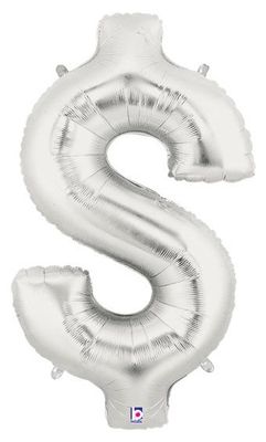 Megaloon Dollar Sign Silver  - 34&quot; Helium Filled Foil Balloon, Ribbon