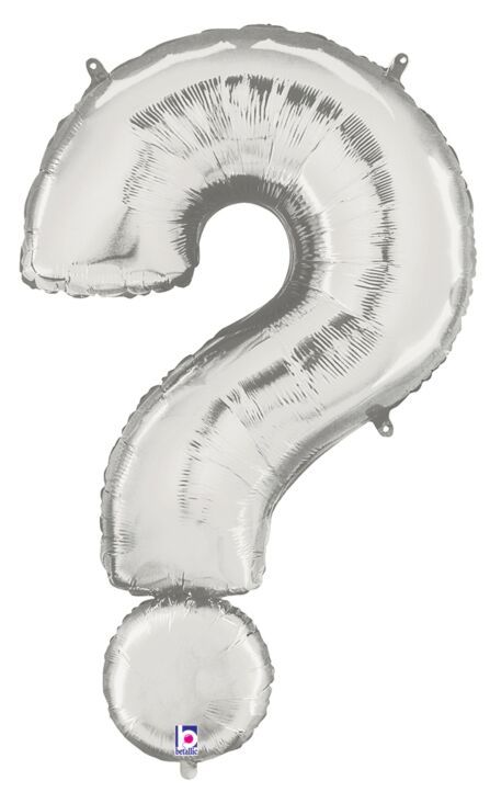 Megaloon Symbol Question Mark Silver - 34&quot; Helium Filled Foil Balloon, Ribbon