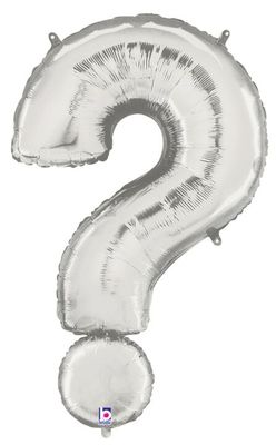 Megaloon Symbol Question Mark Silver - 34&quot; Helium Filled Foil Balloon, Ribbon