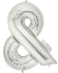 Megaloon Silver Ampersand  - 34&quot; Helium Filled Foil Balloon, Ribbon