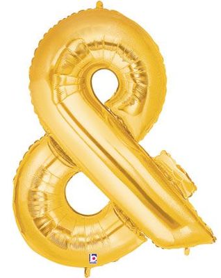 Megaloon Gold Ampersand  - 34&quot; Helium Filled Foil Balloon, Ribbon