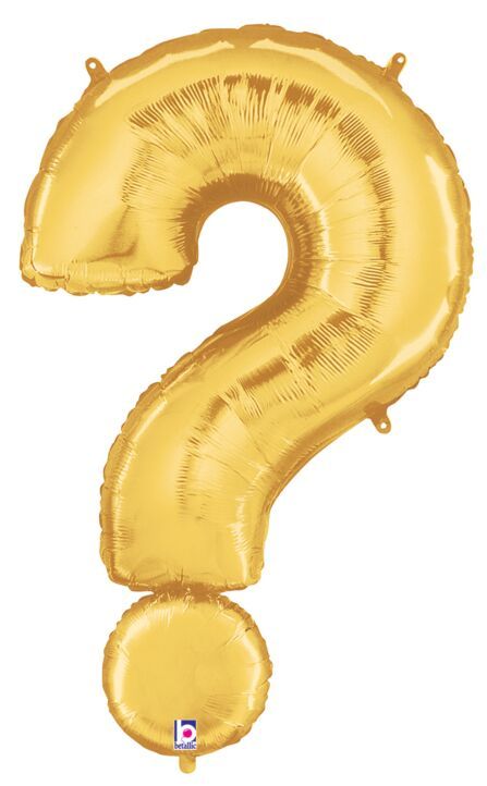 Symbol Question Mark Gold - 34&quot; Helium Filled Foil Balloon, Ribbon
