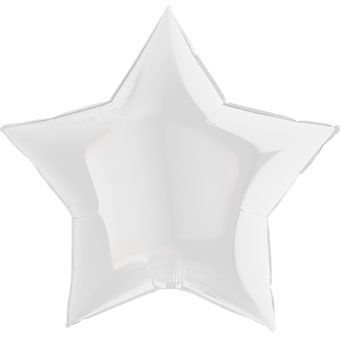 Pearl White Star - 36&quot; Helium Filled Foil Balloon, Ribbon