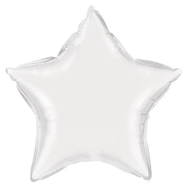 Metallic White Star - 36&quot; Helium Filled Foil Balloon, Ribbon