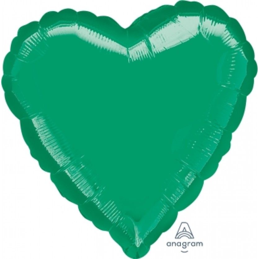 Metallic Emerald Green Heart  - 32&quot; Helium Filled Foil Balloon, Ribbon