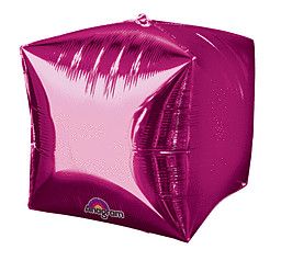 Bright Pink Cubez - 15&quot; Helium Filled Foil Balloon, Ribbon