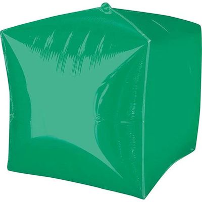 Green Cubez - 15&quot; Helium Filled Foil Balloon, Ribbon
