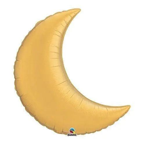 Gold Crescent - 35&quot; Helium Filled Foil Balloon, Ribbon