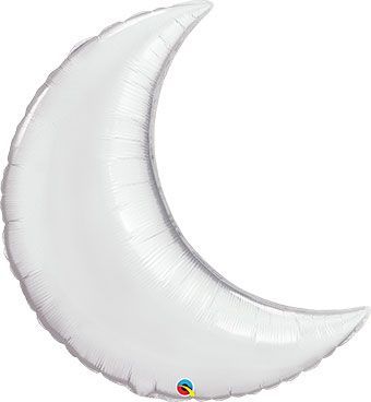Silver Crescent - 35&quot; Helium Filled Foil Balloon, Ribbon