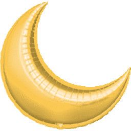 Gold Crescent - 35&quot; Helium Filled Foil Balloon, Ribbon