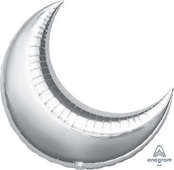 Silver Crescent - 26&quot; Helium Filled Foil Balloon, Ribbon