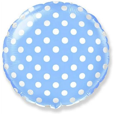Light Blue Round Polk Dot - 18&quot; Helium Filled Foil Balloon, Ribbon
