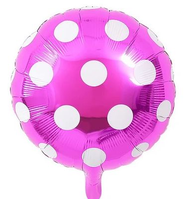 Metallic Hot Pink Round Polk Dot - 18&quot; Helium Filled Foil Balloon, Ribbon