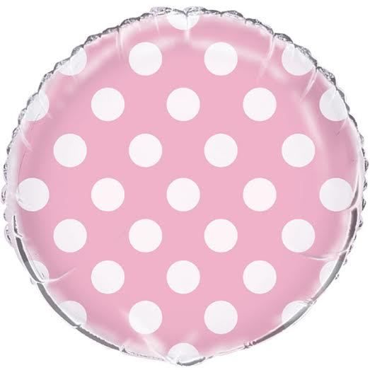 Metallic Pink Round Polk Dot - 18&quot; Helium Filled Foil Balloon, Ribbon