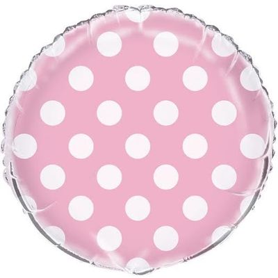Metallic Pink Round Polk Dot - 18&quot; Helium Filled Foil Balloon, Ribbon