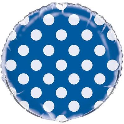 Metallic Blue Round Polk Dot - 18&quot; Helium Filled Foil Balloon, Ribbon