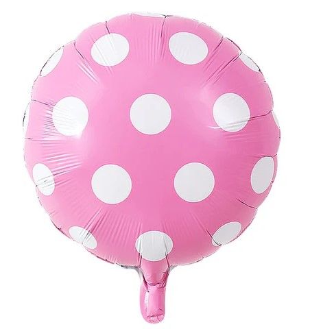 Matte Pink Round Polk Dot - 18&quot; Helium Filled Foil Balloon, Ribbon