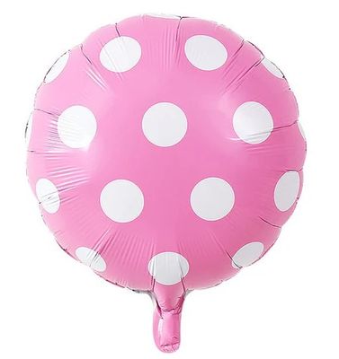 Matte Pink Round Polk Dot - 18&quot; Helium Filled Foil Balloon, Ribbon