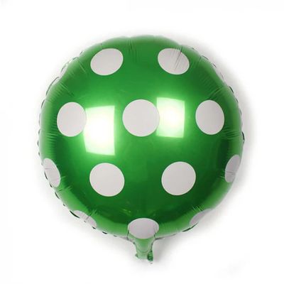 Metallic Green Round Polk Dot - 18&quot; Helium Filled Foil Balloon, Ribbon