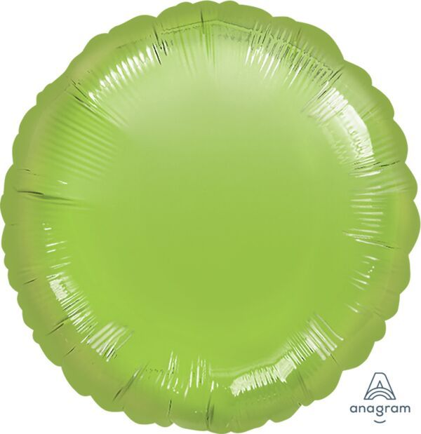 Lime Green Round - 17&quot; Helium Filled Foil Balloon, Ribbon