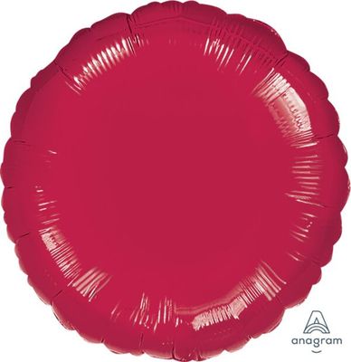 Burgundy Round - 18&quot; Helium Filled Foil Balloon, Ribbon