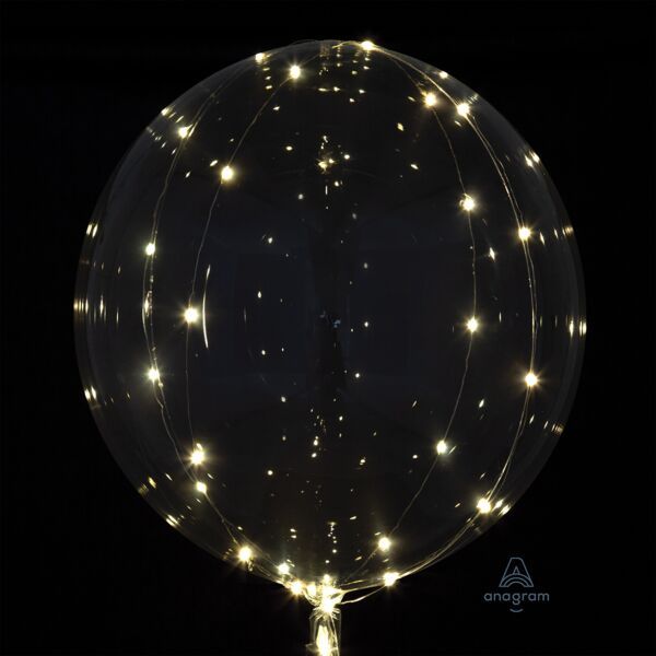Crystal Clearz with White Lights - 18&quot; Helium Filled Bubble Balloon, Ribbon
