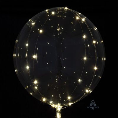 Crystal Clearz with White Lights - 18&quot; Helium Filled Bubble Balloon, Ribbon