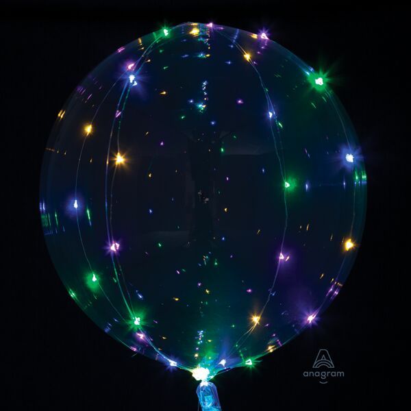 Crystal Clearz with Multi-Color Lights - 18&quot; Helium Filled Bubble Balloon, Ribbon